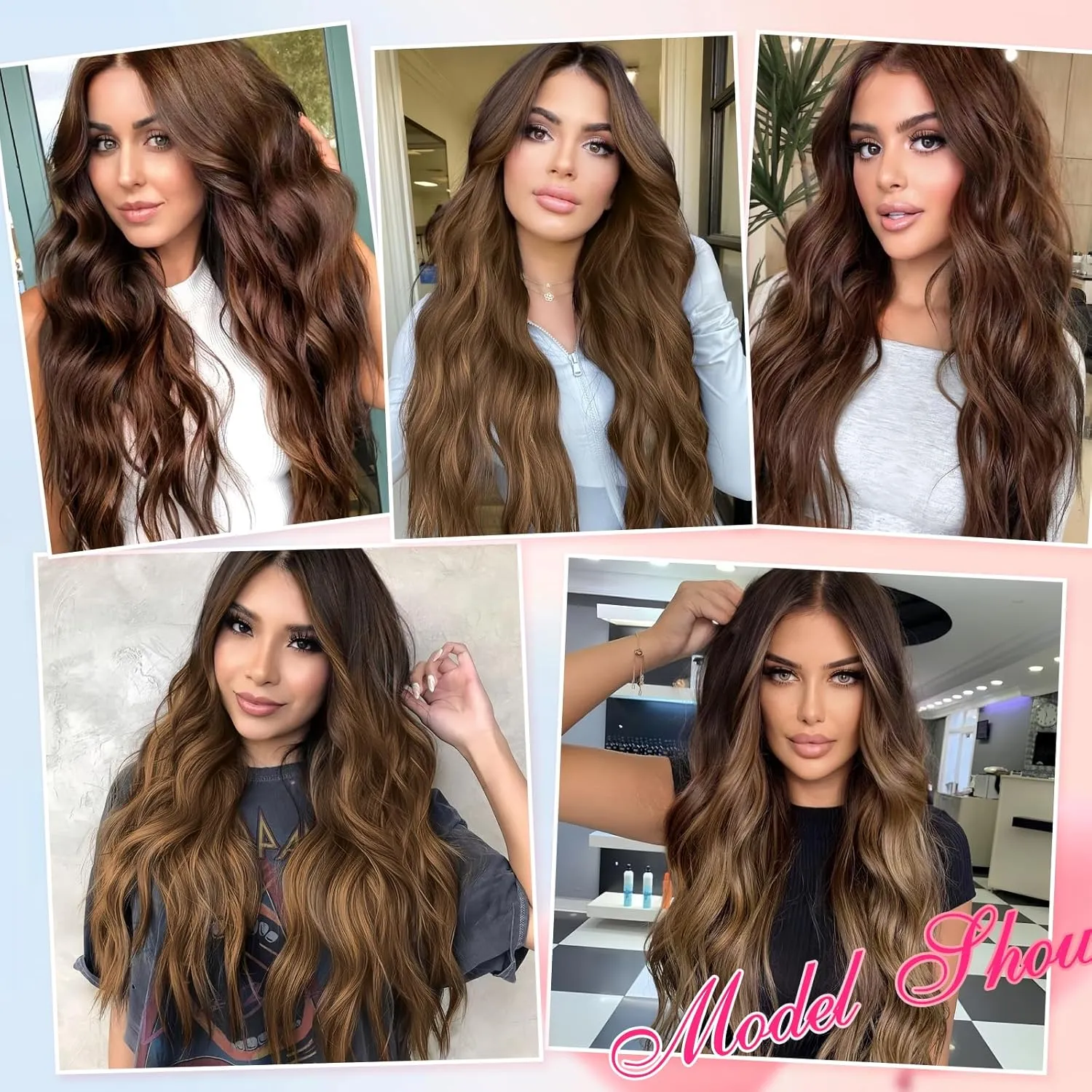 EMMOR Long Mixed Brown Wavy Wig for Women Lace Front Wigs Natural Looking 26 Inch Middle Part Curly Wig Heat Resistant Synthetic Wigs for Daily Party Use