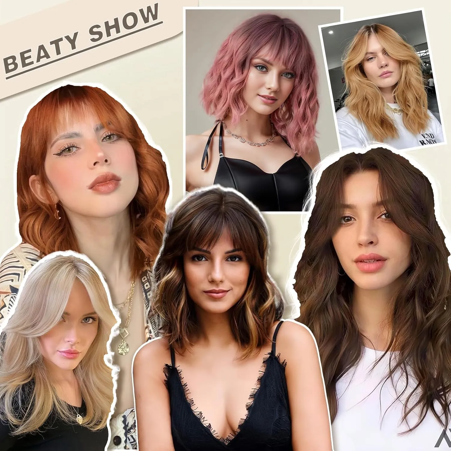 EMMOR Short Curly Wigs with Fringe，Wavy Bob Wigs for Women Heat Resistant Synthetic Blonde Wigs Shoulder Length Wigs Natural Looking（Mixed Blonde with Dark Roots