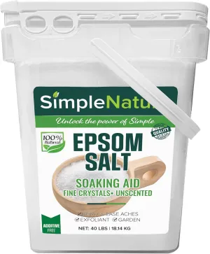 Epsom Salt (40 lbs) - Soaking Aid to Relieve Stress, Tight Muscles, Aches & More - USA Magnesium Sulfate USP