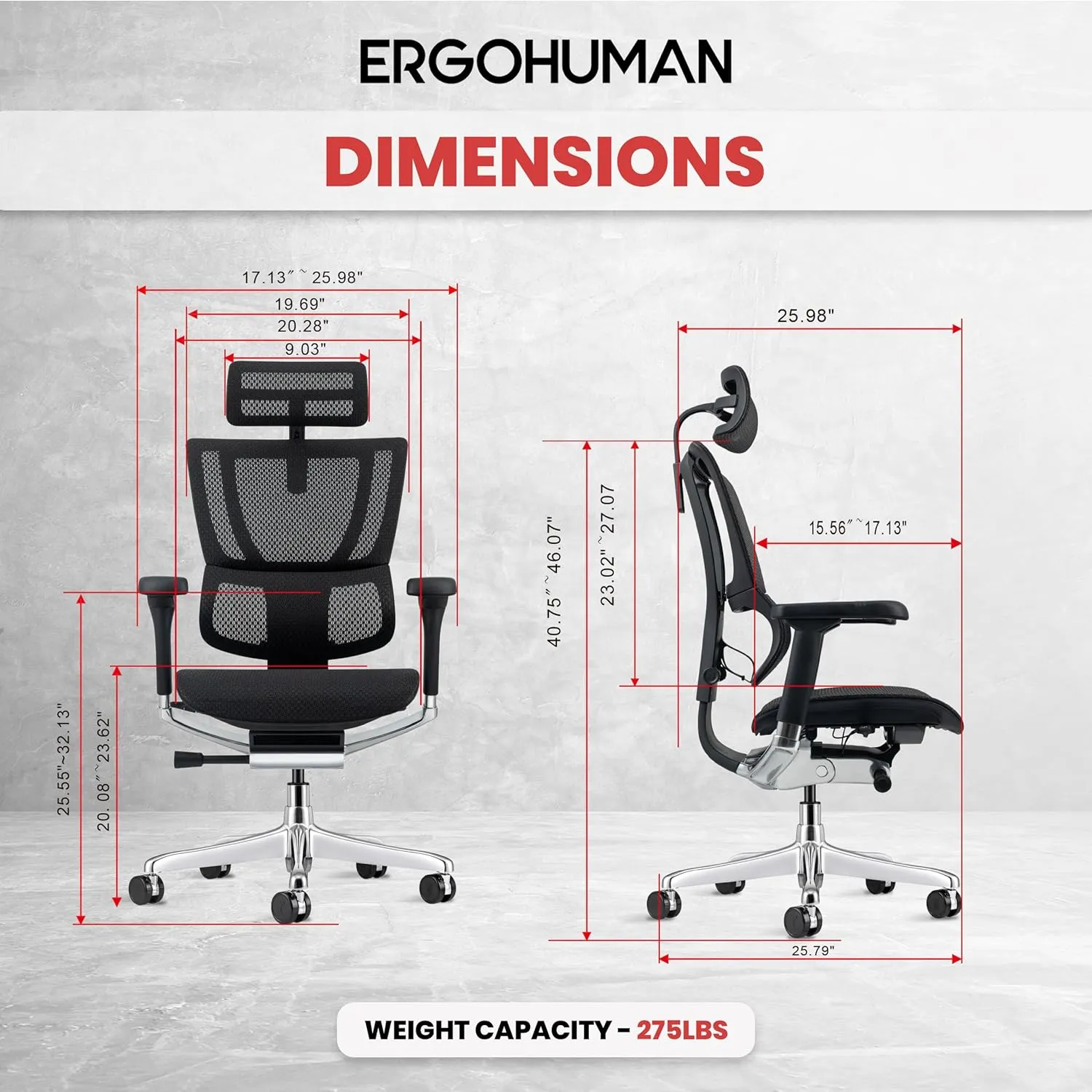 Ergohuman Eurotech ME2ERG-XTREME High Back Mesh Office Chair with Tilt Tension Control, Tilt Lock, Back Angle, Back Height, Synchro Tilt, Seat Height, Seat Depth, and Arm Height Adjustments