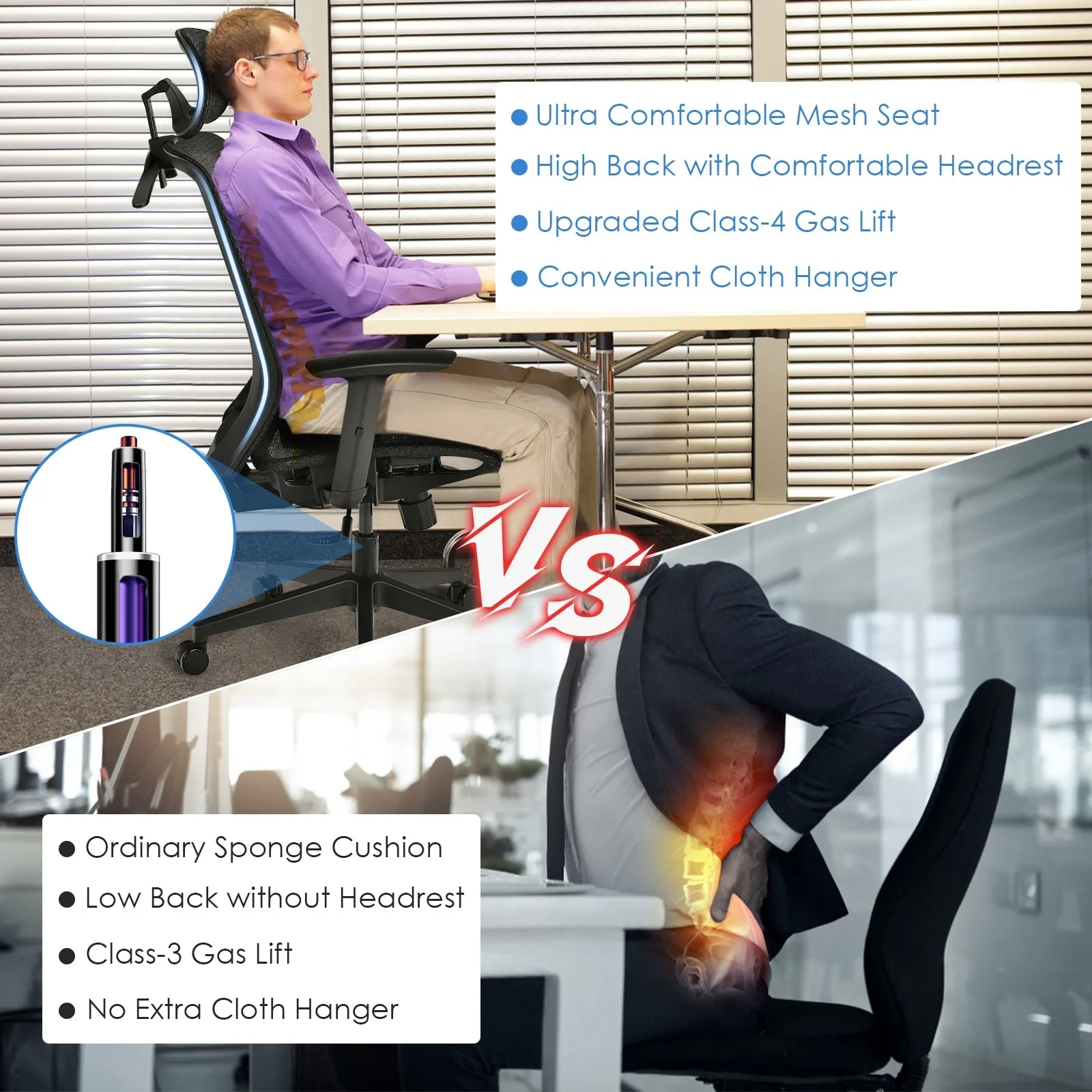Ergonomic High Back Mesh Office Chair Recliner Task Chair w/Hanger CB10120