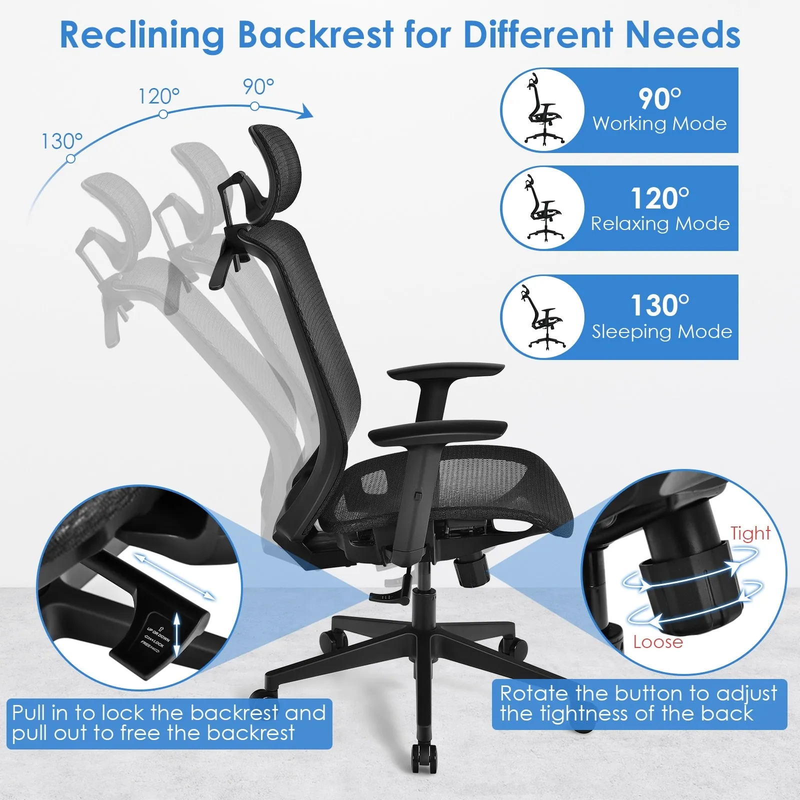 Ergonomic High Back Mesh Office Chair Recliner Task Chair w/Hanger CB10120