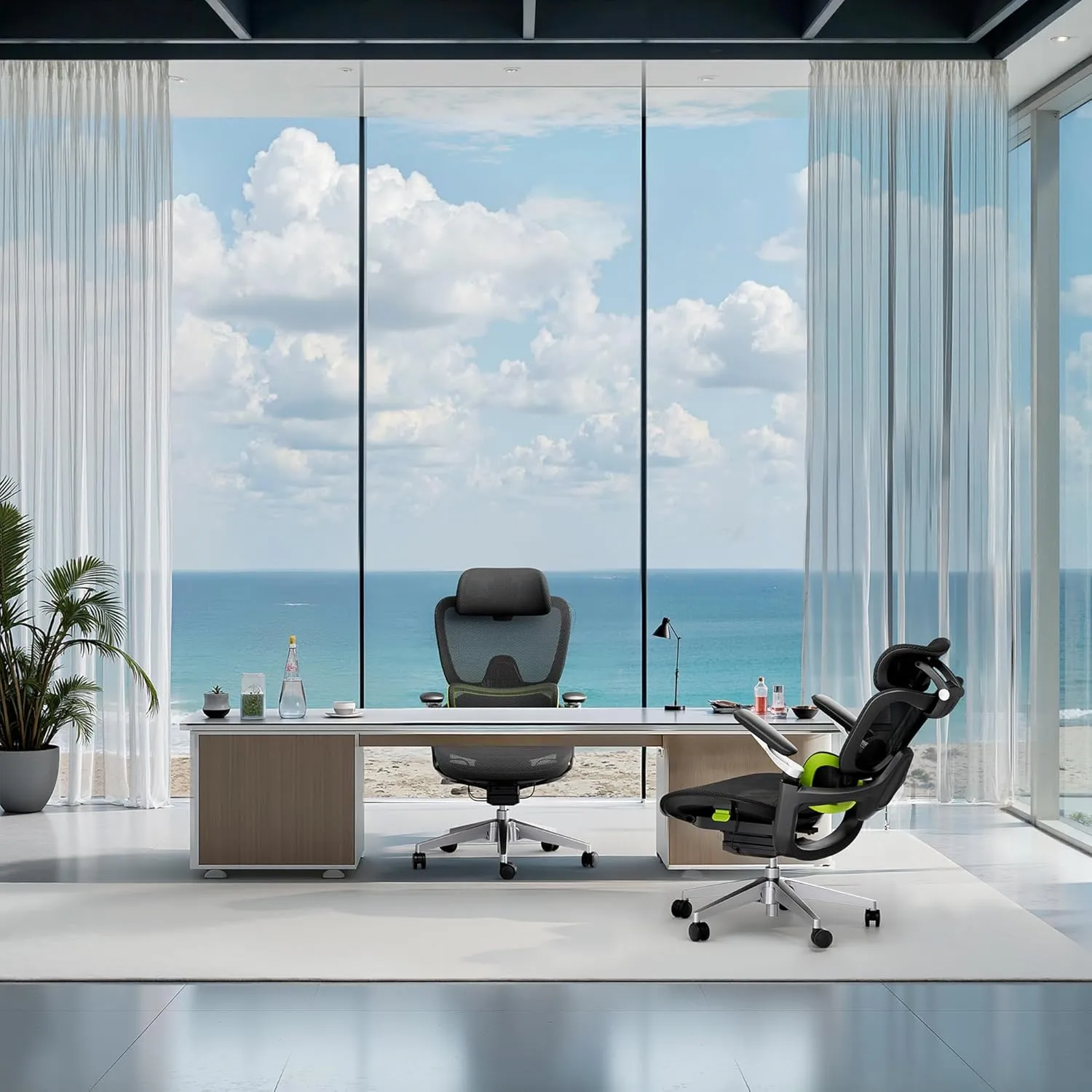 Ergonomic Office Chair, Big and Tall Mesh Computer Gaming Chair with Headrest, Work Chair with Adaptive Lumbar Support, 5D Armrest,90-130°Tilt, Model Zen (Green)
