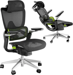 Ergonomic Office Chair, Big and Tall Mesh Computer Gaming Chair with Headrest, Work Chair with Adaptive Lumbar Support, 5D Armrest,90-130°Tilt, Model Zen (Green)