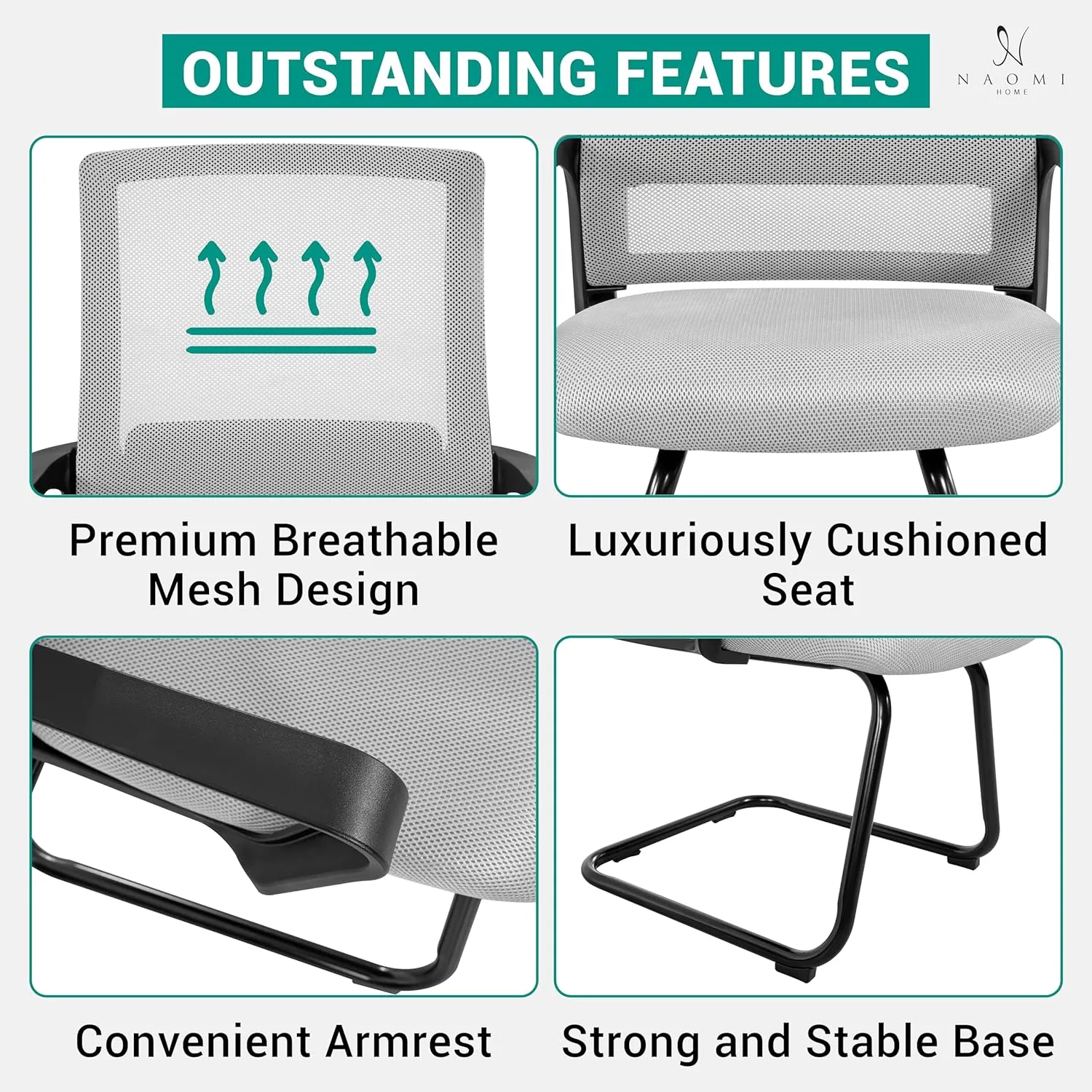 Ergonomic Office Chair | Breathable Mesh Office Guest Chair, Medical Waiting Room Chairs, Reception Chair Support - Gray