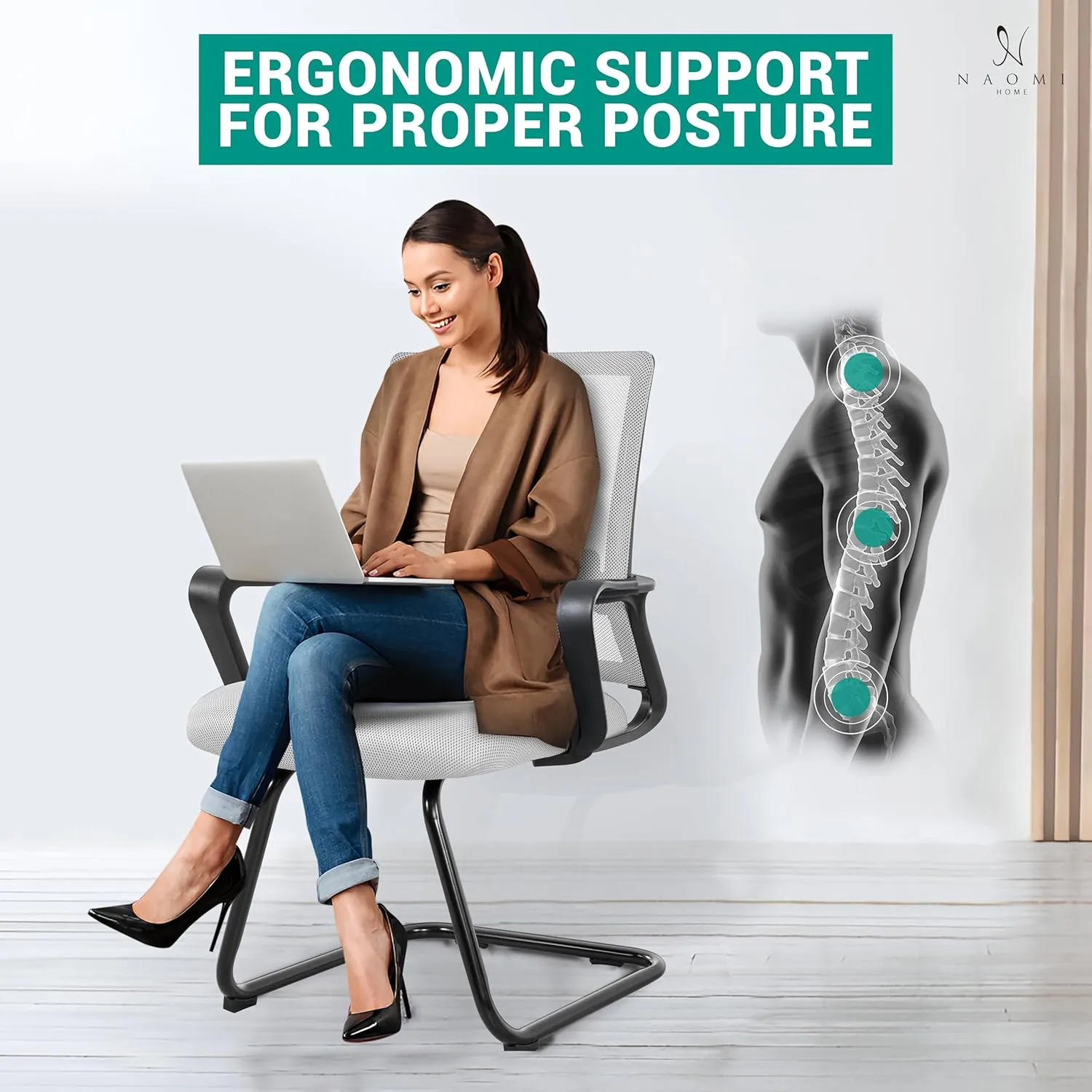 Ergonomic Office Chair | Breathable Mesh Office Guest Chair, Medical Waiting Room Chairs, Reception Chair Support - Gray