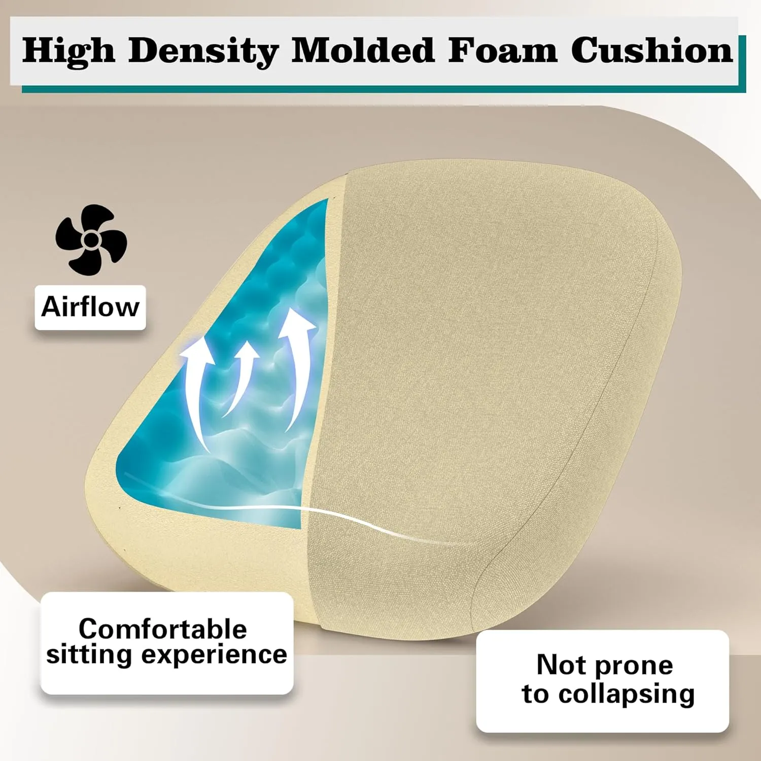 Ergonomic Office Chair, High Back Mesh Desk Chair with Molded Foam Cushion, Adjustable Headrest, Lumbar Support, Lock Function (All Beige)