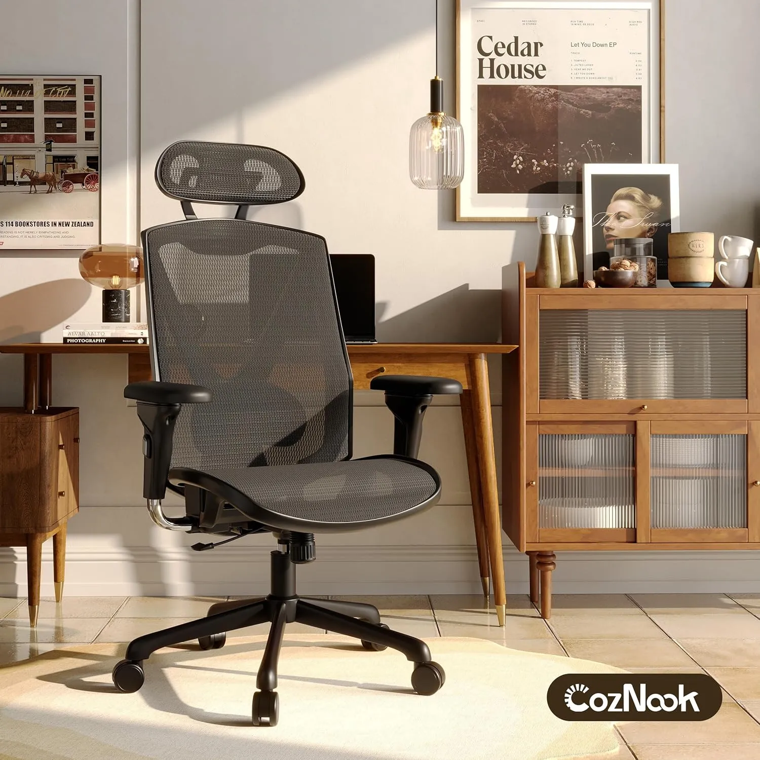 Ergonomic Office Chair, High-Back Swivel Computer Gaming Desk Chair with Lumbar Support and Adjustable Armrests, Home Office Chair with Breathable Mesh Backrest, 3-Gear Tilt Function,Black