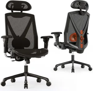 Ergonomic Office Chair, High-Back Swivel Computer Gaming Desk Chair with Lumbar Support and Adjustable Armrests, Home Office Chair with Breathable Mesh Backrest, 3-Gear Tilt Function,Black