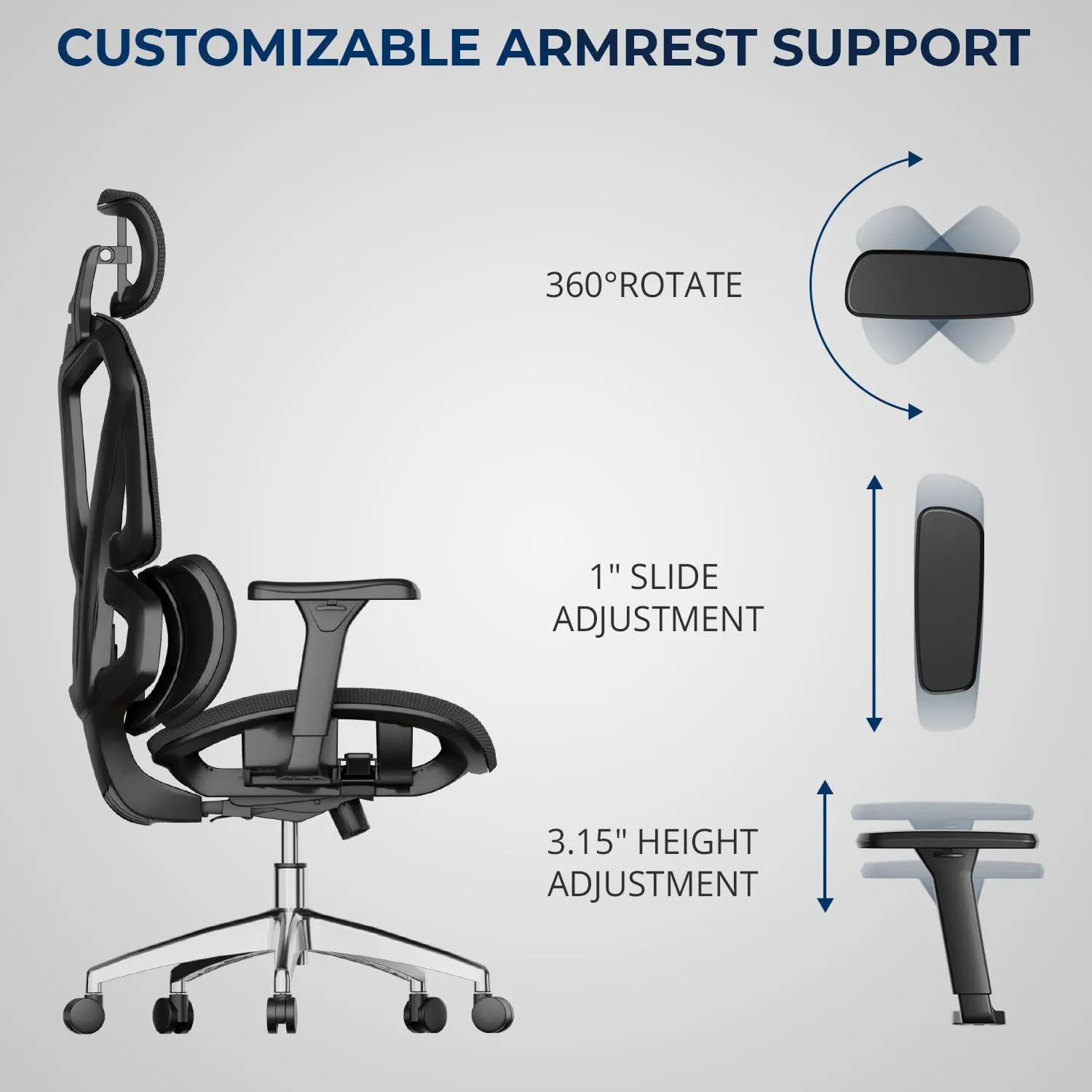 Ergonomic Office Chair – Mesh Office Chair with Headrest, Adjustable Armrest and Lumbar Support – Holds Up to 290lbs (GPP-MAX-90)