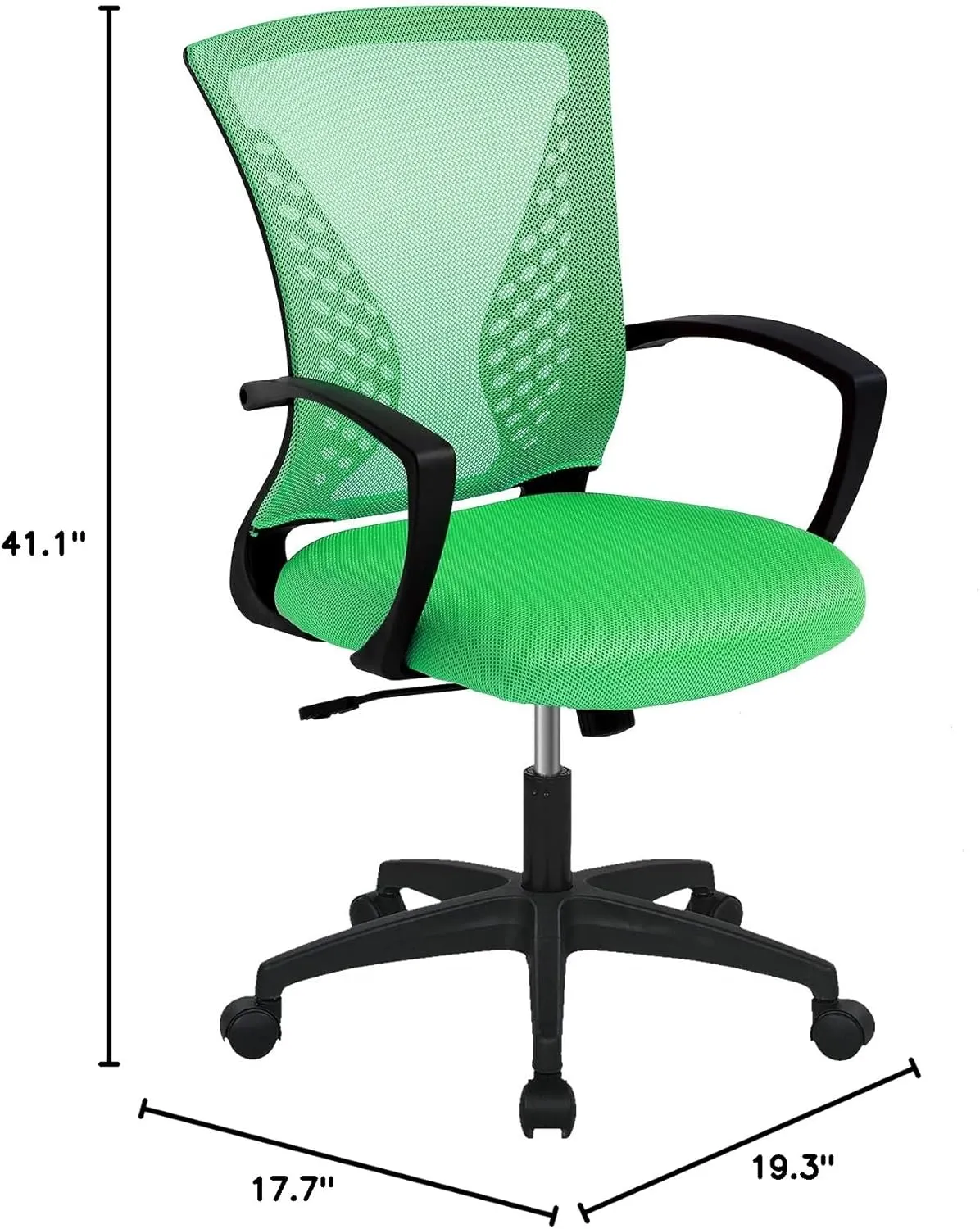 Ergonomic Office Chair - Movable Mesh Computer Chair With Lumbar Support, Armrest, Mid-Back, Rotating, Rolling, Adjustable for Adults, Green
