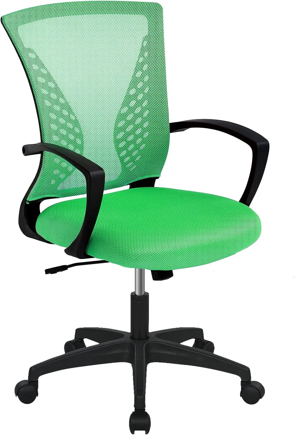 Ergonomic Office Chair - Movable Mesh Computer Chair With Lumbar Support, Armrest, Mid-Back, Rotating, Rolling, Adjustable for Adults, Green