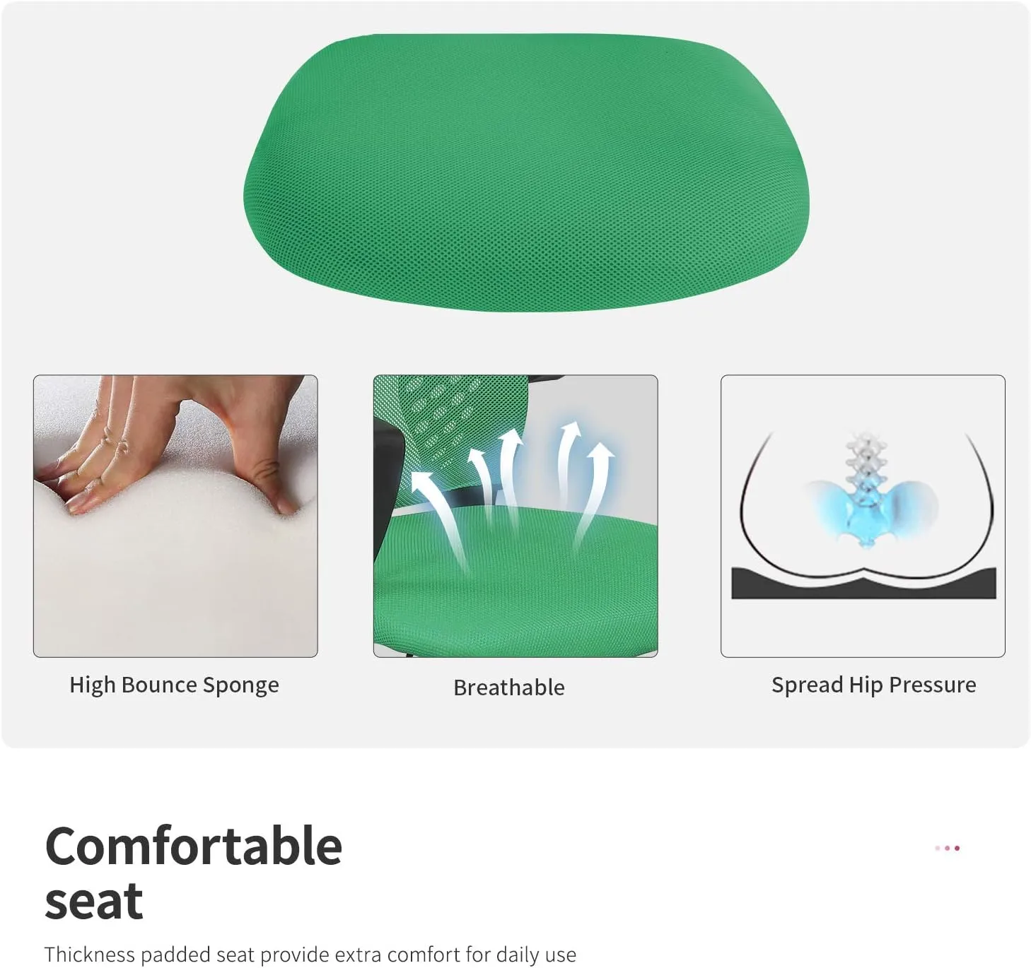 Ergonomic Office Chair - Movable Mesh Computer Chair With Lumbar Support, Armrest, Mid-Back, Rotating, Rolling, Adjustable for Adults, Green