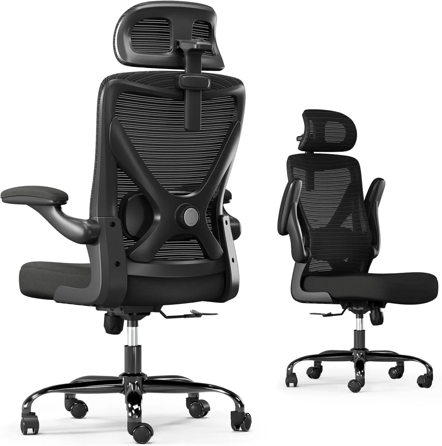Ergonomic Office Chair - X-Shaped Computer Desk Chair Comfy, Gaming Chair, Office Chair with Lumbar Support, Mesh Office Chairs with Headrests (Black)