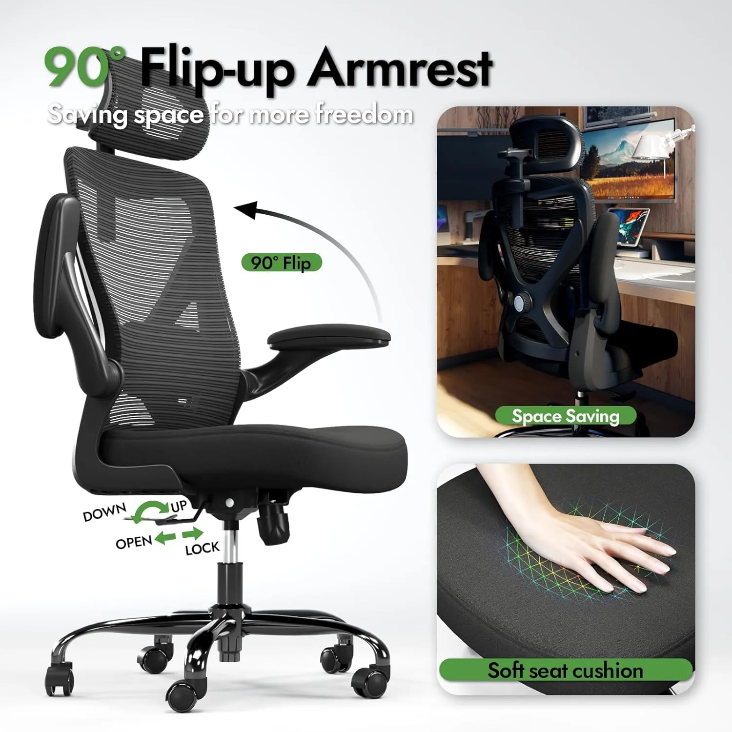 Ergonomic Office Chair - X-Shaped Computer Desk Chair Comfy, Gaming Chair, Office Chair with Lumbar Support, Mesh Office Chairs with Headrests (Black)
