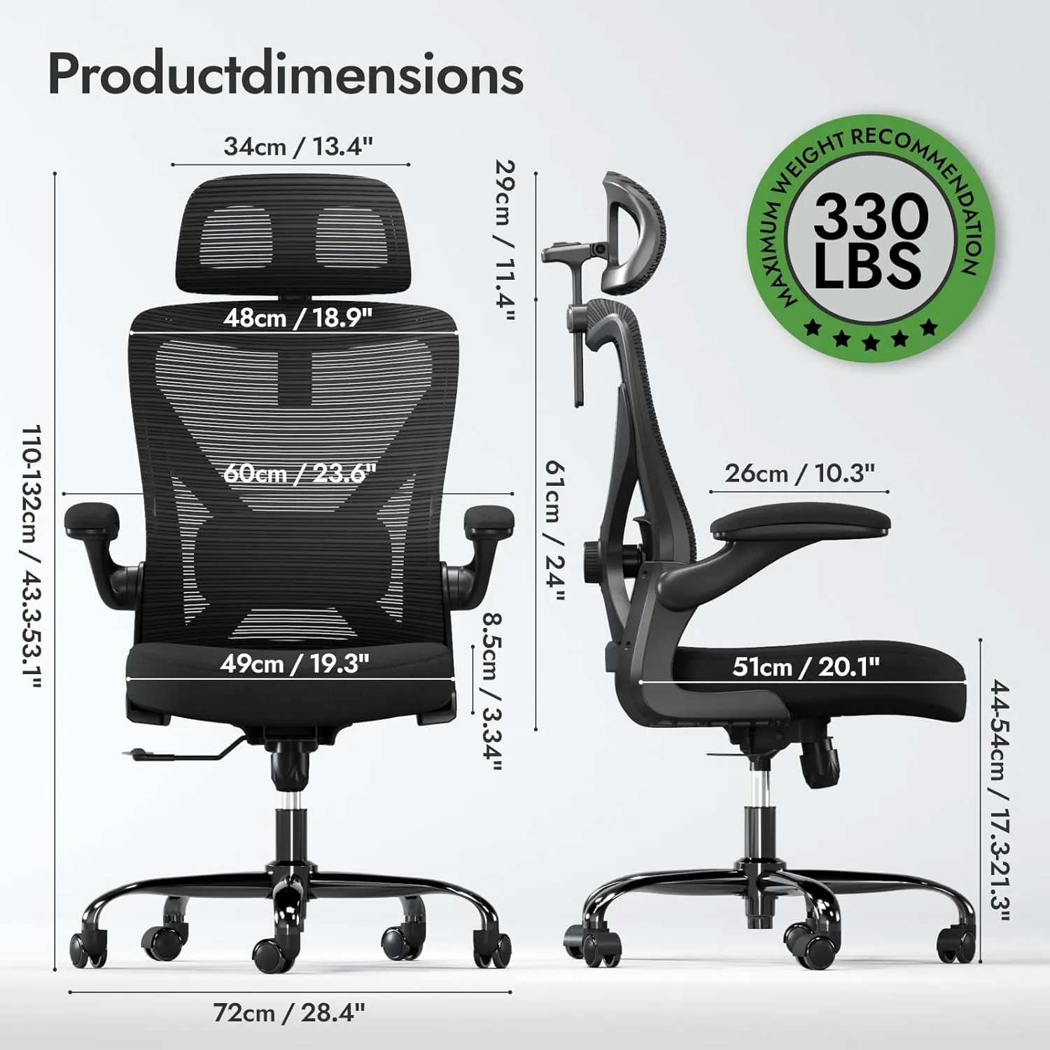 Ergonomic Office Chair - X-Shaped Computer Desk Chair Comfy, Gaming Chair, Office Chair with Lumbar Support, Mesh Office Chairs with Headrests (Black)