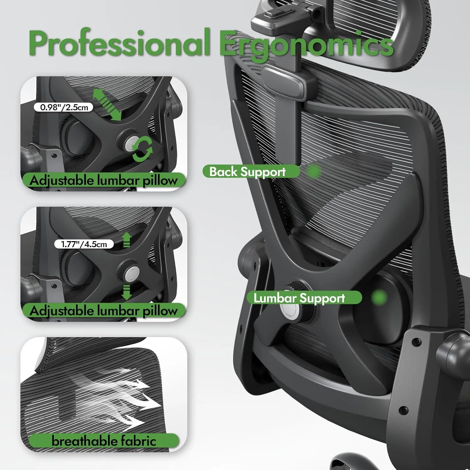 Ergonomic Office Chair - X-Shaped Computer Desk Chair Comfy, Gaming Chair, Office Chair with Lumbar Support, Mesh Office Chairs with Headrests (Black)