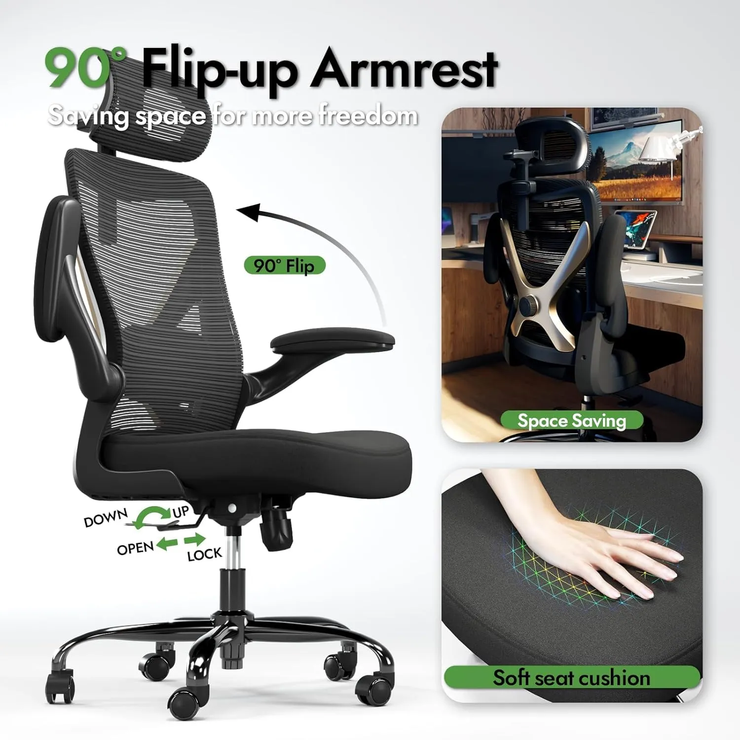 Ergonomic X-Shaped Computer Desk Chair with Lumbar Support, Mesh Headrest - Comfy Gaming & Office Chair for Long Hours (Black Gold)