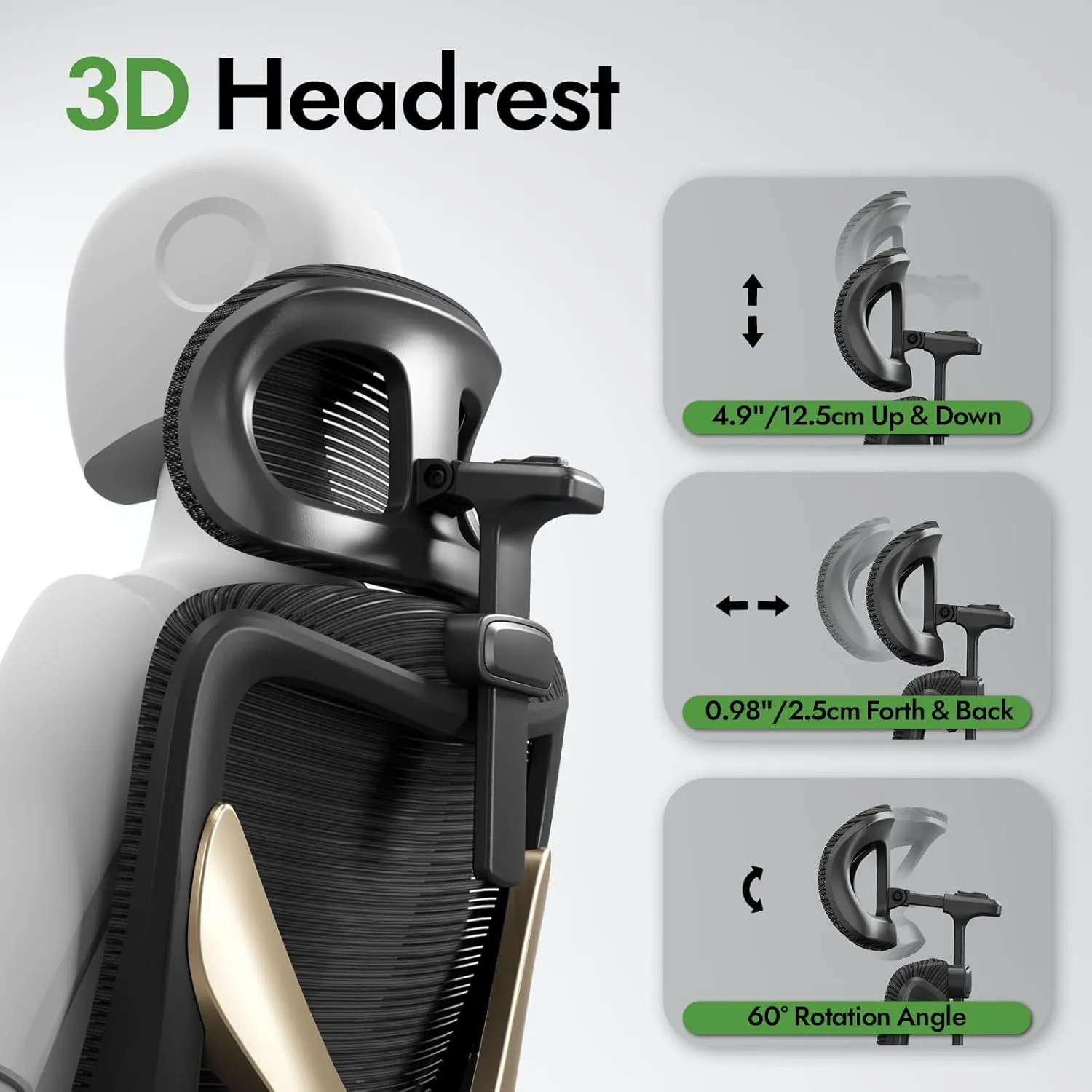 Ergonomic X-Shaped Computer Desk Chair with Lumbar Support, Mesh Headrest - Comfy Gaming & Office Chair for Long Hours (Black Gold)