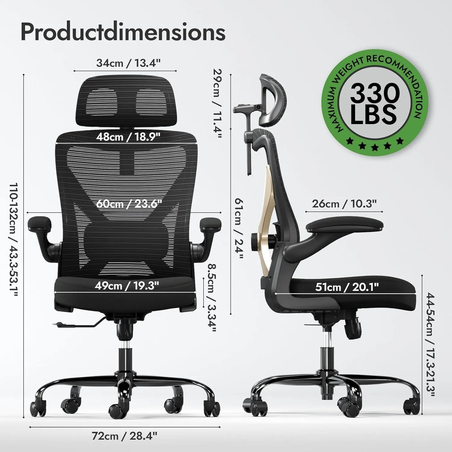 Ergonomic X-Shaped Computer Desk Chair with Lumbar Support, Mesh Headrest - Comfy Gaming & Office Chair for Long Hours (Black Gold)