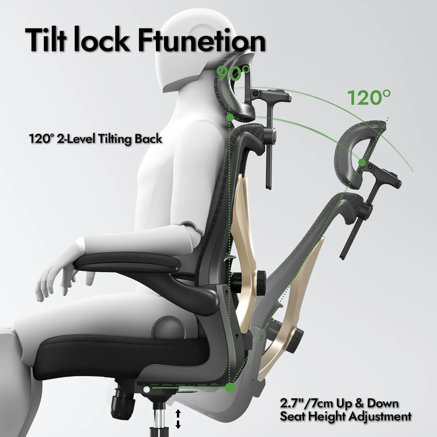 Ergonomic X-Shaped Computer Desk Chair with Lumbar Support, Mesh Headrest - Comfy Gaming & Office Chair for Long Hours (Black Gold)