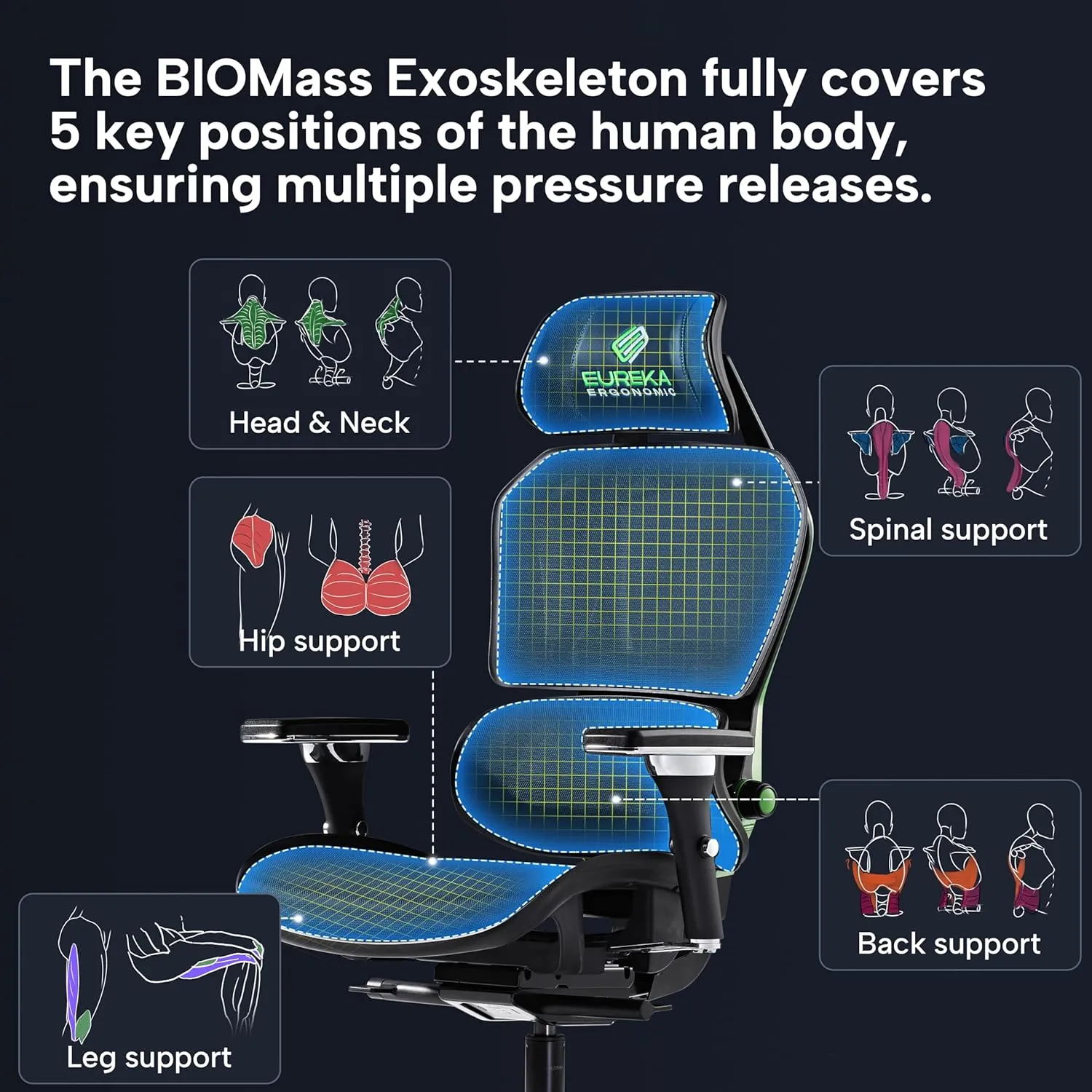 EUREKA ERGONOMIC Typhon Gaming Chair, Home Office Desk Chair with Lumbar Support, Breathable Ergonomic Mesh Chair with 4D Armrests, High Back Comfortable Computer Chair, Seat Depth Adjust, Black Green