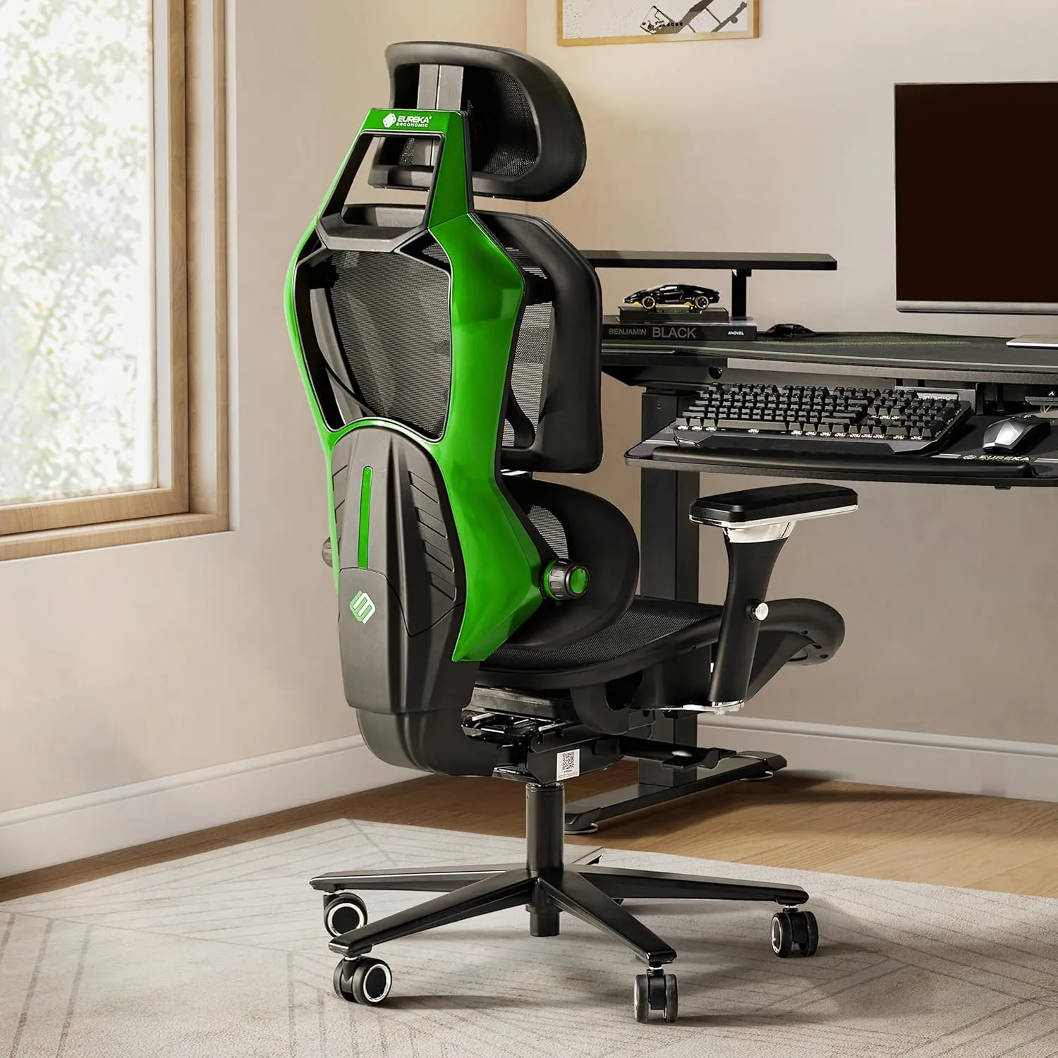 EUREKA ERGONOMIC Typhon Gaming Chair, Home Office Desk Chair with Lumbar Support, Breathable Ergonomic Mesh Chair with 4D Armrests, High Back Comfortable Computer Chair, Seat Depth Adjust, Black Green