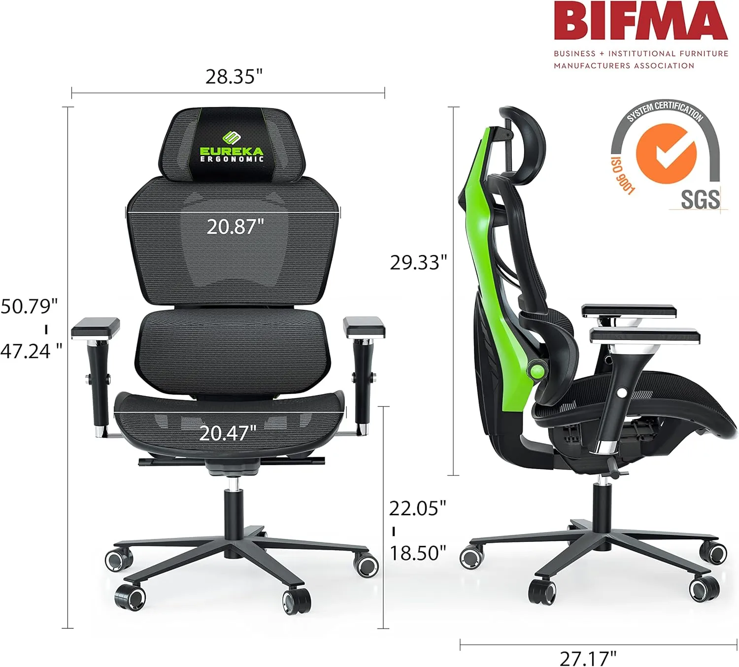EUREKA ERGONOMIC Typhon Gaming Chair, Home Office Desk Chair with Lumbar Support, Breathable Ergonomic Mesh Chair with 4D Armrests, High Back Comfortable Computer Chair, Seat Depth Adjust, Black Green