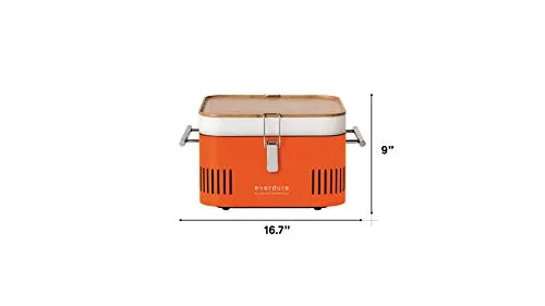 Everdure CUBE Portable Charcoal Grill, Tabletop BBQ, Perfect Tailgate, Beach, Patio, or Camping Grill, Lightweight & Compact Small Grill with Preparation Board & Food Storage Tray, Matte Black