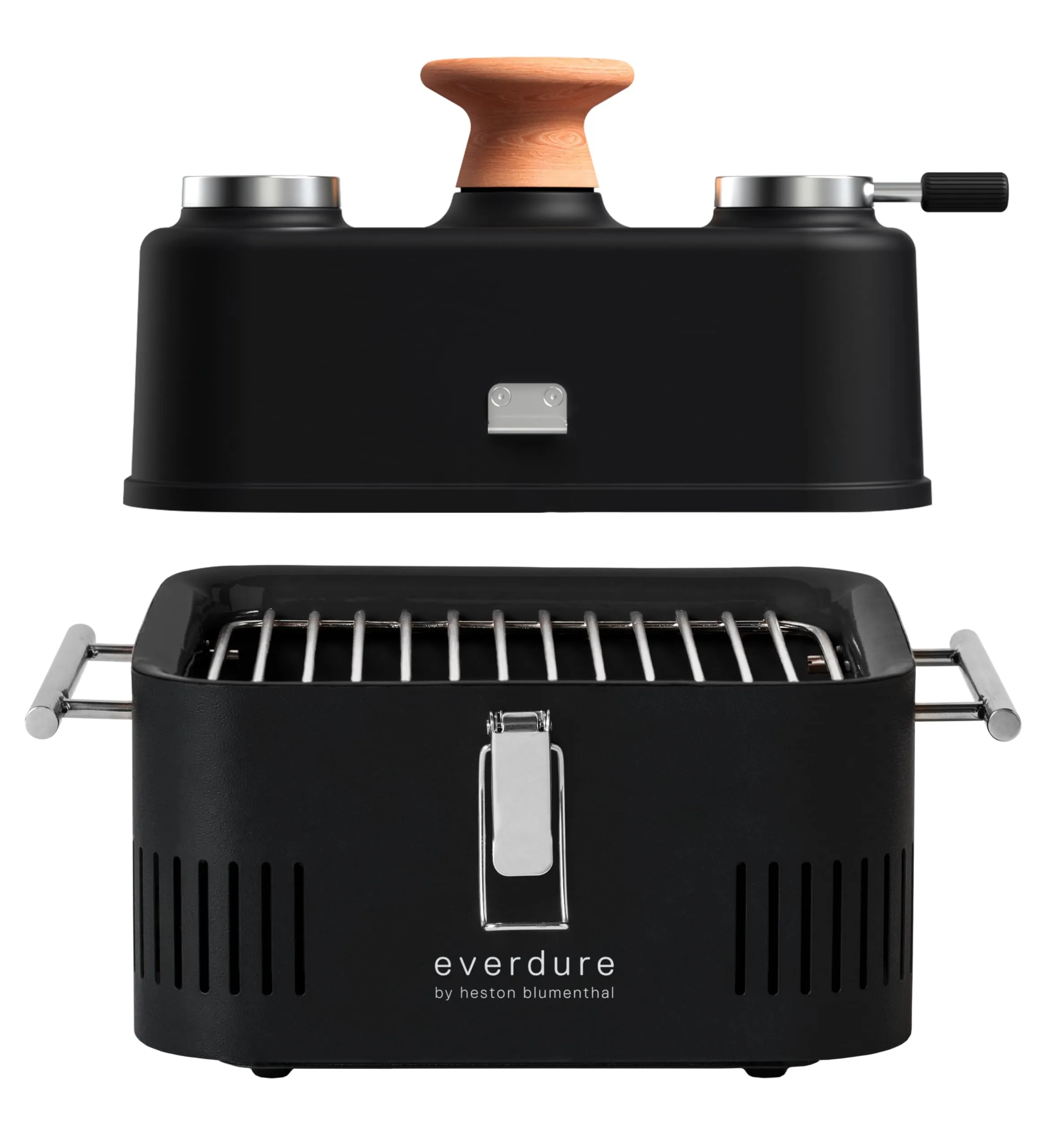 Everdure CUBE Portable Charcoal Grill, Tabletop BBQ, Perfect Tailgate, Beach, Patio, or Camping Grill, Lightweight & Compact Small Grill with Preparation Board & Food Storage Tray, Matte Black