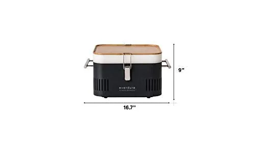 Everdure CUBE Portable Charcoal Grill, Tabletop BBQ, Perfect Tailgate, Beach, Patio, or Camping Grill, Lightweight & Compact Small Grill with Preparation Board & Food Storage Tray, Matte Black