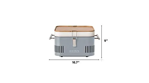 Everdure CUBE Portable Charcoal Grill, Tabletop BBQ, Perfect Tailgate, Beach, Patio, or Camping Grill, Lightweight & Compact Small Grill with Preparation Board & Food Storage Tray, Matte Black