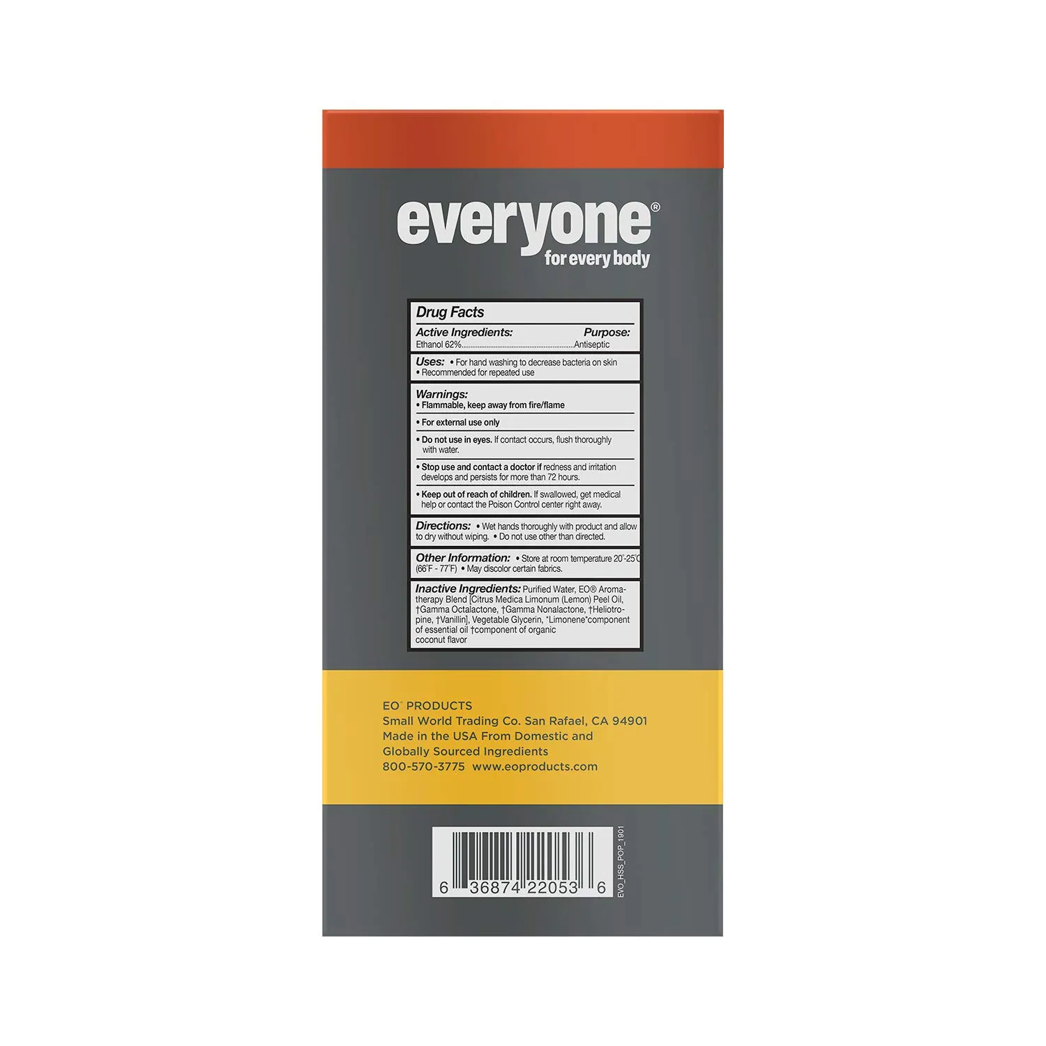 everyone for every body Hand Sanitizer Spray: Coconut and Lemon, Travel Size, 2 Ounce, 6 Count