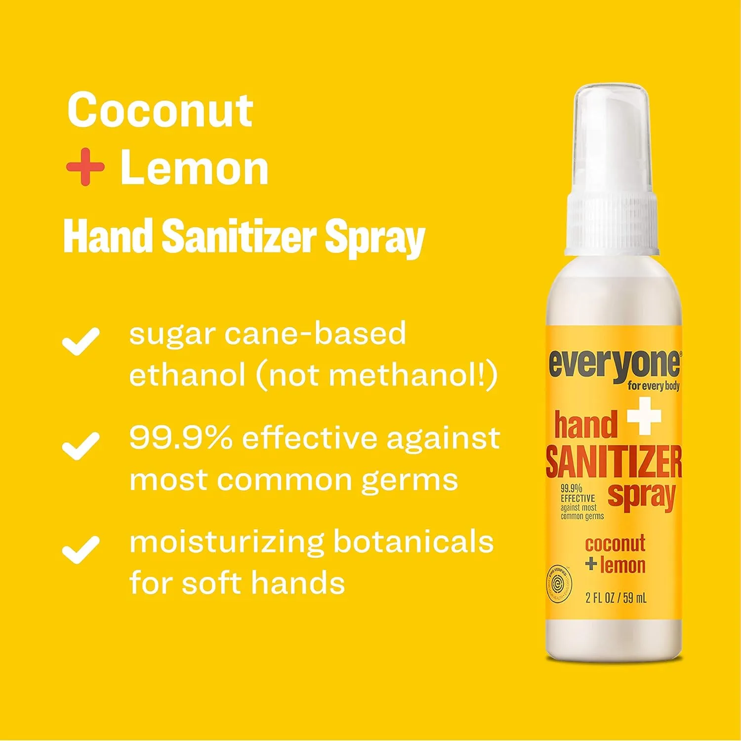 everyone for every body Hand Sanitizer Spray: Coconut and Lemon, Travel Size, 2 Ounce, 6 Count