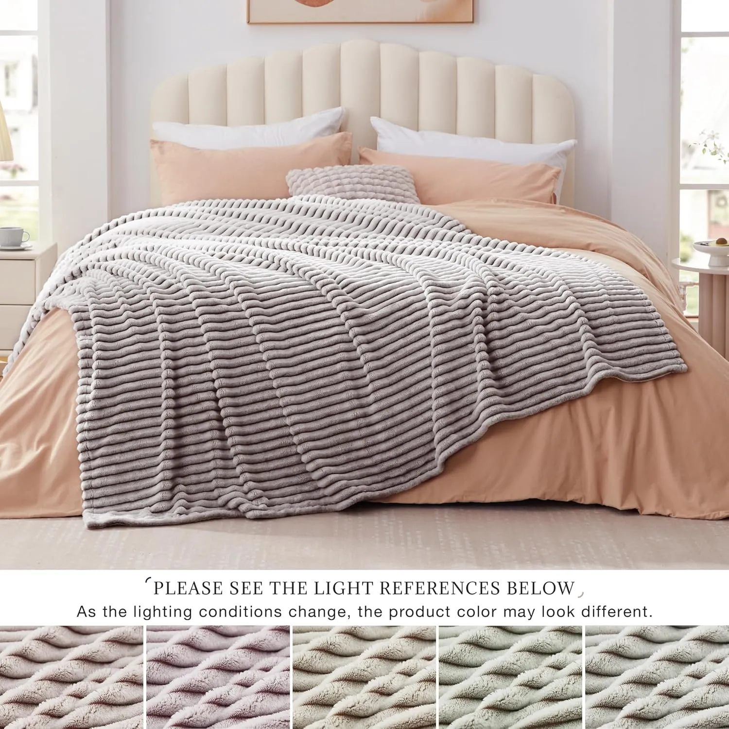 EXQ Home Fleece Throw Blanket for Couch or Bed - 3D Printed Stripe Jacquard Decorative Blankets - Cozy Soft Lightweight Fuzzy Flannel Blanket Suitable for All Seasons(50"×60",Brown)