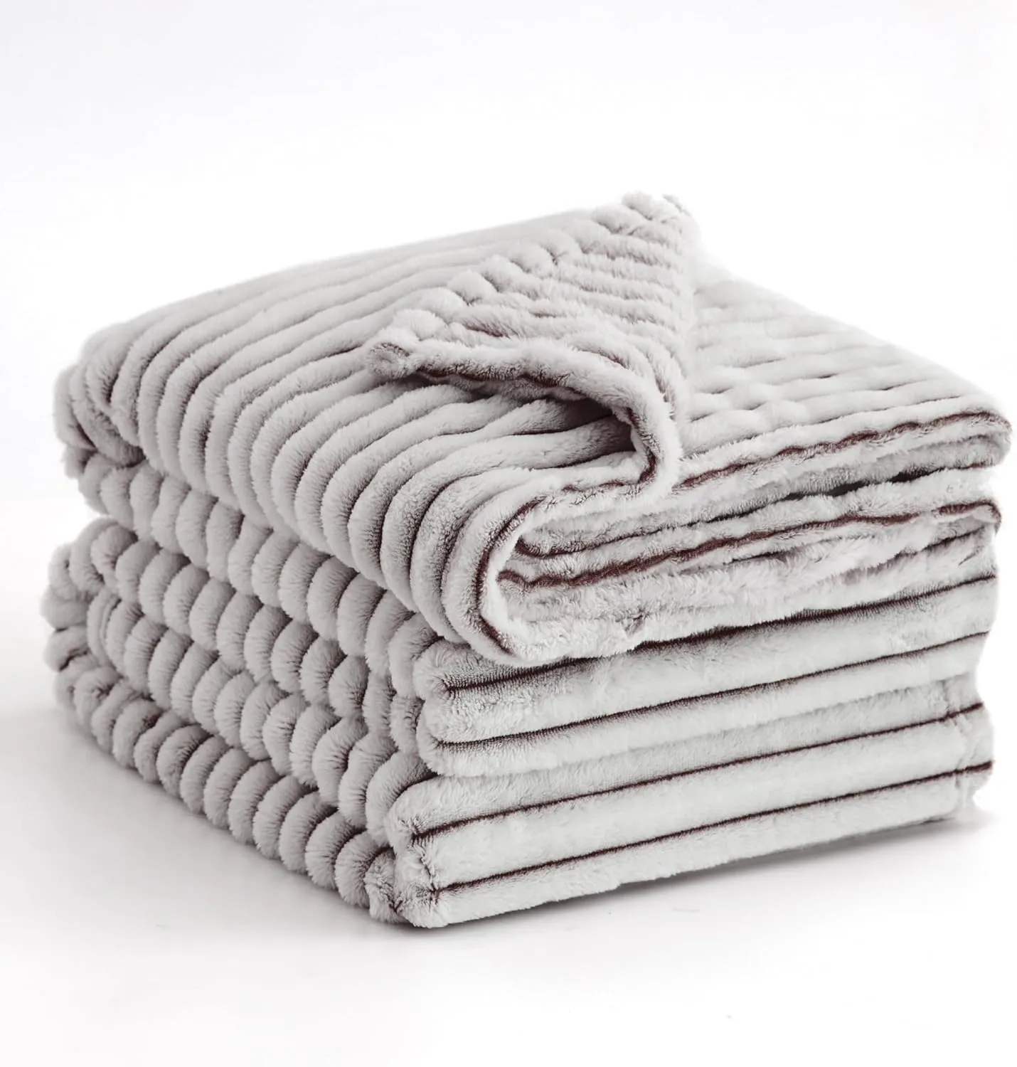 EXQ Home Fleece Throw Blanket for Couch or Bed - 3D Printed Stripe Jacquard Decorative Blankets - Cozy Soft Lightweight Fuzzy Flannel Blanket Suitable for All Seasons(50"×60",Brown)