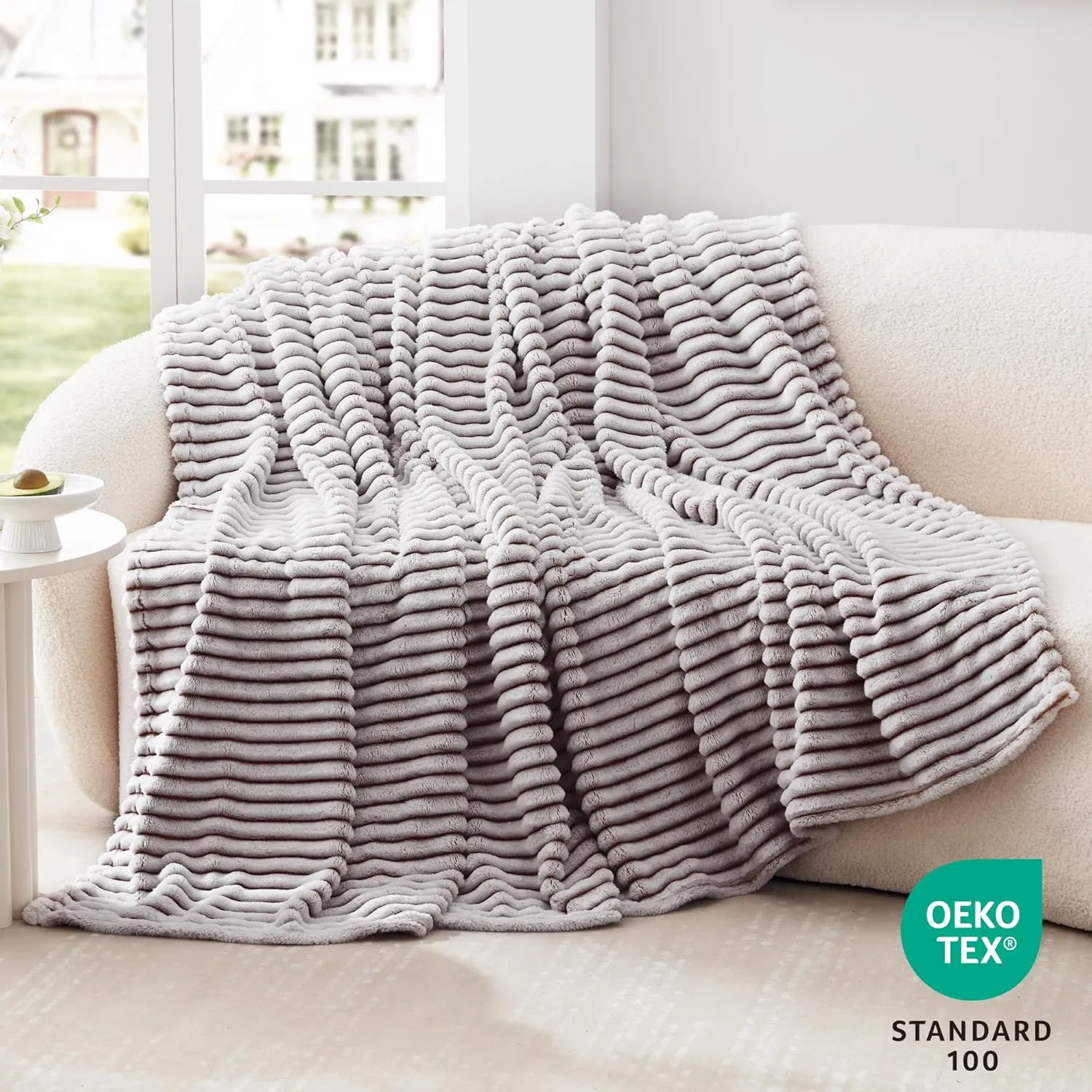 EXQ Home Fleece Throw Blanket for Couch or Bed - 3D Printed Stripe Jacquard Decorative Blankets - Cozy Soft Lightweight Fuzzy Flannel Blanket Suitable for All Seasons(50"×60",Brown)
