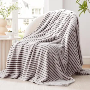 EXQ Home Fleece Throw Blanket for Couch or Bed - 3D Printed Stripe Jacquard Decorative Blankets - Cozy Soft Lightweight Fuzzy Flannel Blanket Suitable for All Seasons(50"×60",Brown)