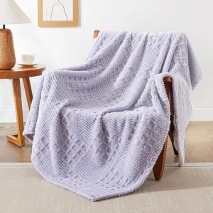 EXQ Home Fleece Throw Blanket for Couch or Bed - 3D Waffle Patchwork Pattern Jacquard Decorative Blankets - Cozy Soft Lightweight Fuzzy Flannel Blanket Suitable for All Seasons(50"×60",Light Purple)