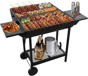 Extra Large Charcoal Barbecue Grill, 918 Square Inches Cooking Space, Outdoor BBQ Grill with 2 Foldable Side Tables for Outdoor Backyard Patio Picnic Parties Camping, Black