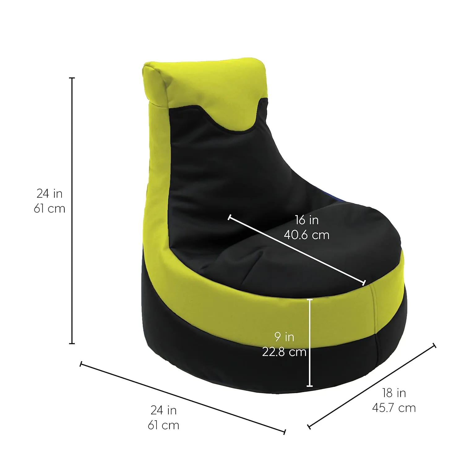 Factory Direct Partners SoftScape Little Gamer Bean Bag Chair for Kids, Comfy Bean-Filled Flexible Floor Seat for Reading, Gaming, Sitting in Playroom, Rec Room or Classroom - Black/Lime, 14453-BKLM
