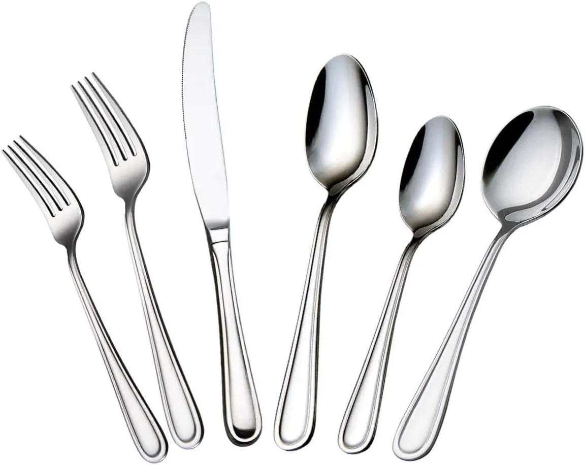 faderic Silverware set, Stainless Steel Flatware Cutlery Set 24 Pieces Set for 4 with soup spoon,Silver