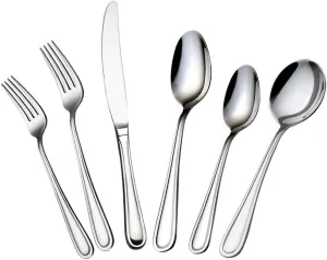 faderic Silverware set, Stainless Steel Flatware Cutlery Set 24 Pieces Set for 4 with soup spoon,Silver