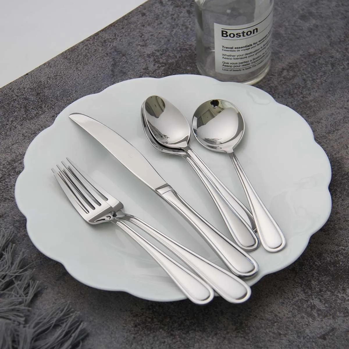 faderic Silverware set, Stainless Steel Flatware Cutlery Set 24 Pieces Set for 4 with soup spoon,Silver