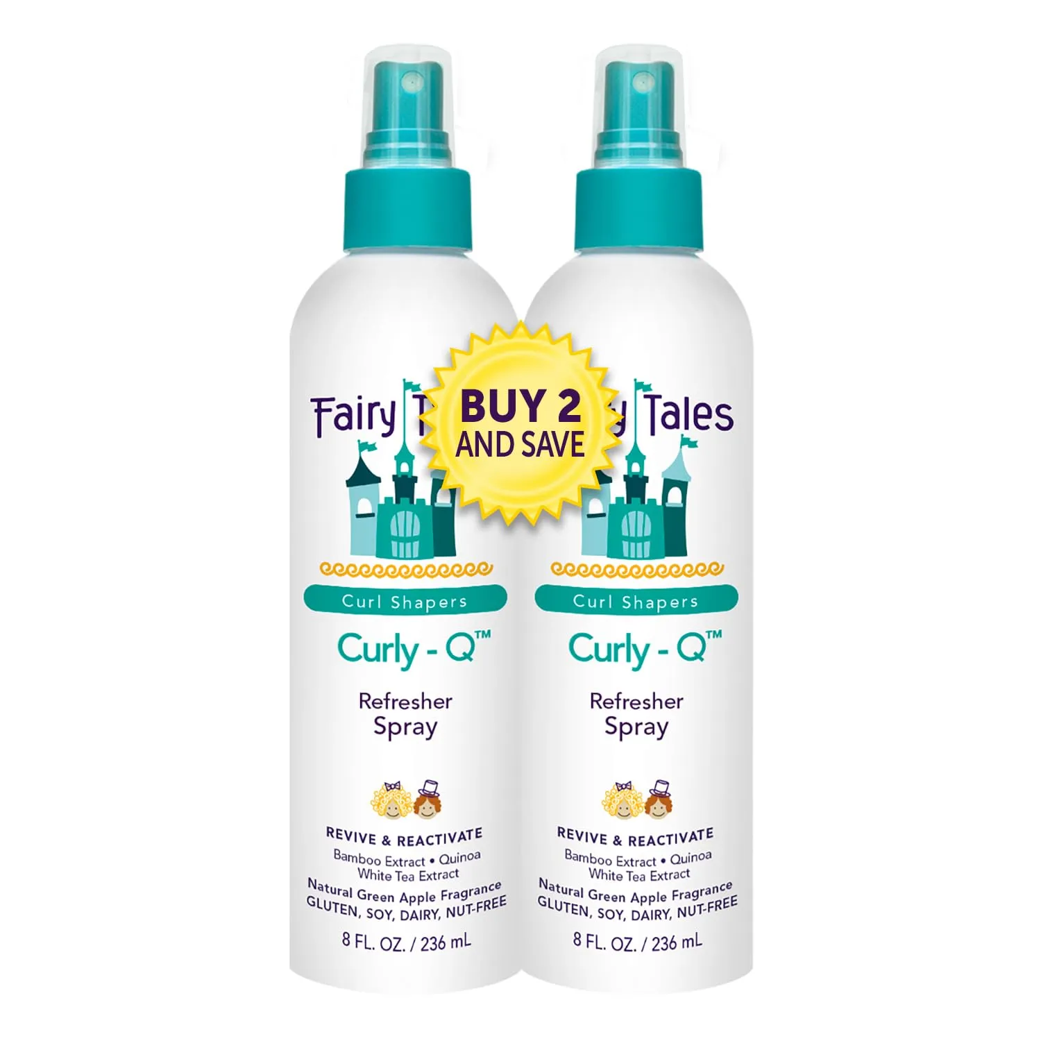 Fairy Tales Curly-Q Curl Refresher for Kids' Hair - Lightweight Spray to Define Curls, Add Bounce and Reduce Frizz - 8oz (Pack of 2)