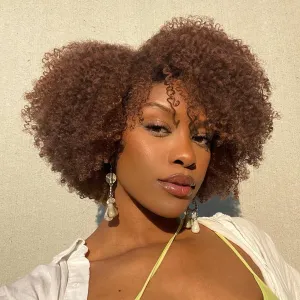 Fancy Hair Short Kinky Curly Wigs Brown Side Part Afro Wigs for Black Women Synthetic Yanky Twist Out Wig Natural Hairstyle for Daily Use (30#)