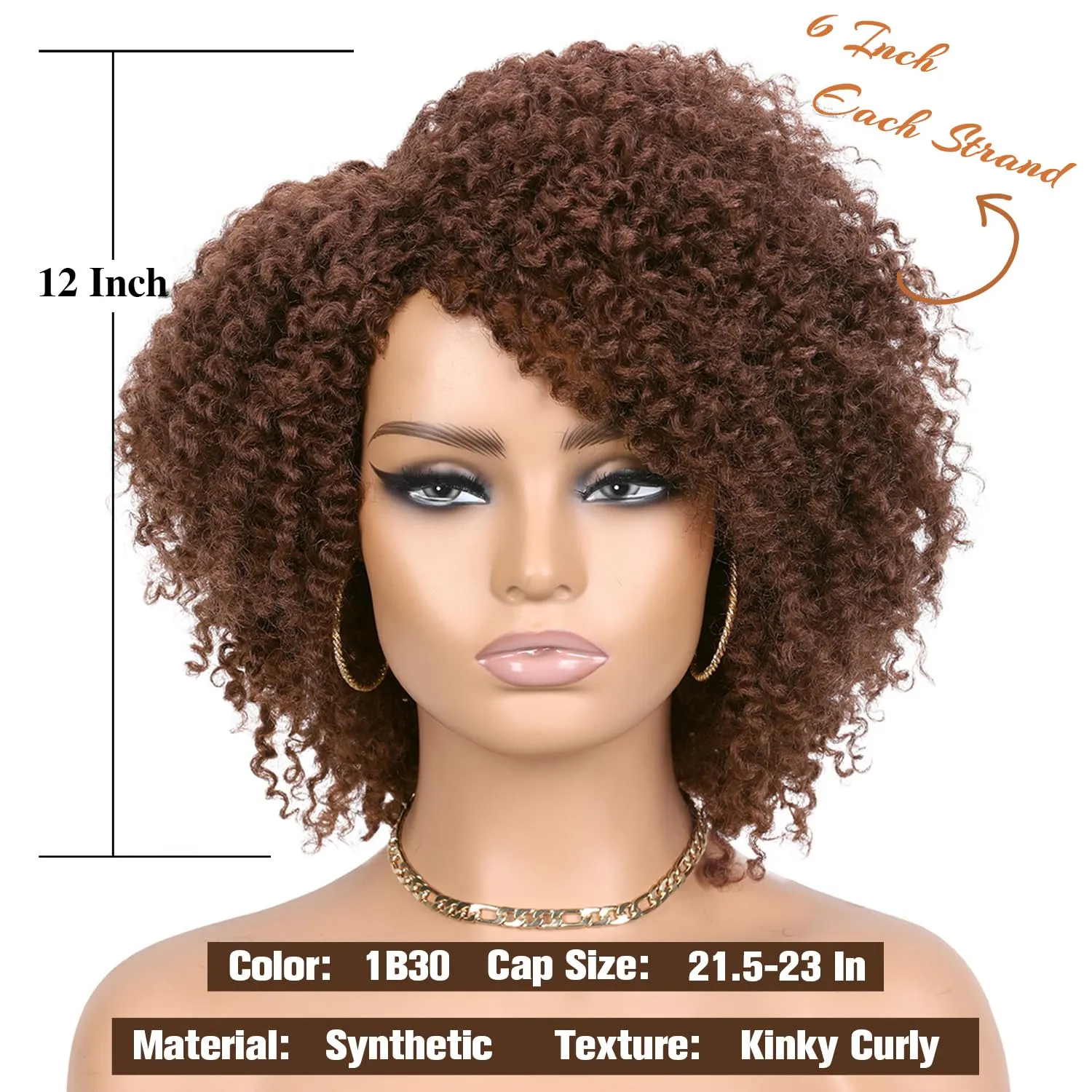 Fancy Hair Short Kinky Curly Wigs Brown Side Part Afro Wigs for Black Women Synthetic Yanky Twist Out Wig Natural Hairstyle for Daily Use (30#)