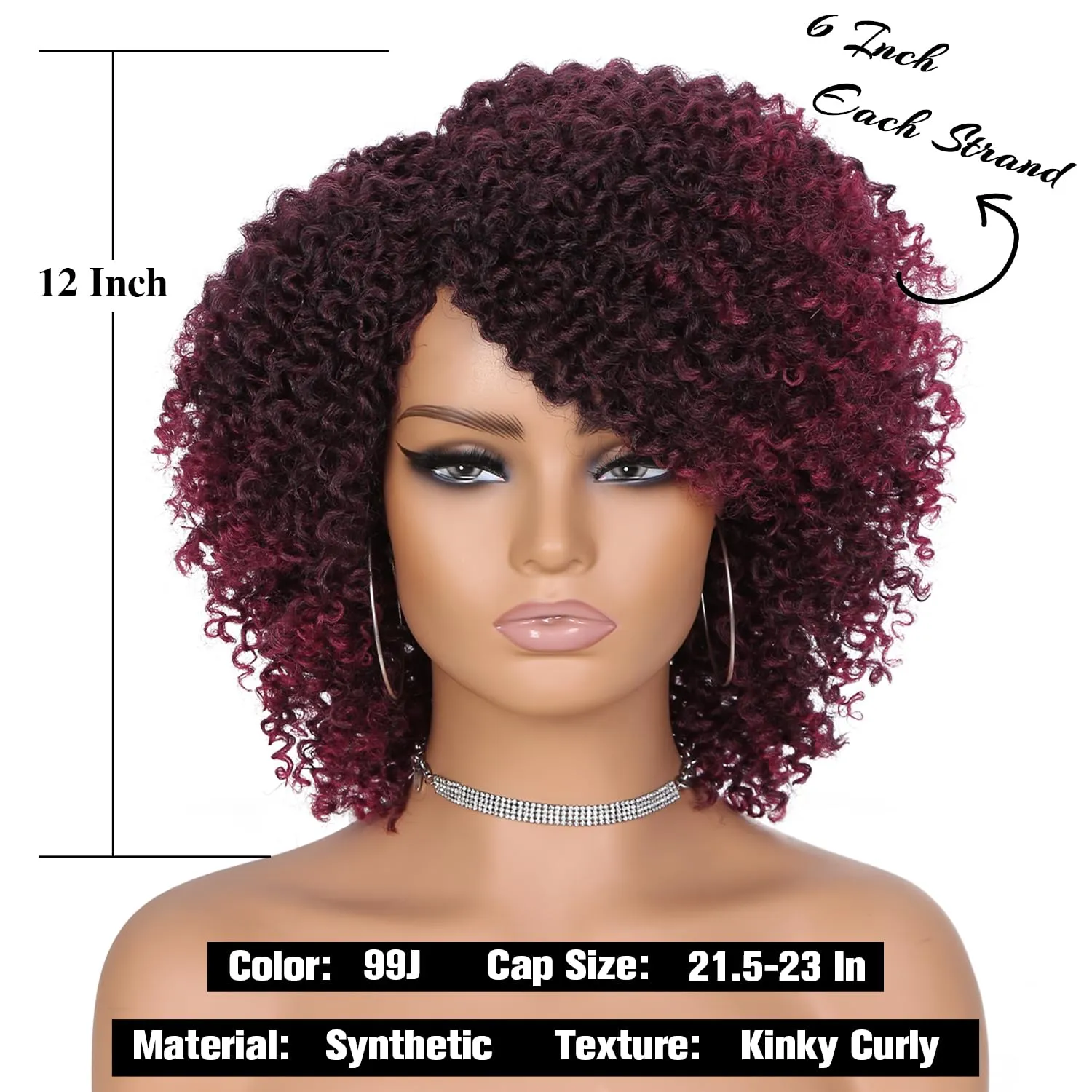 Fancy Hair Short Kinky Curly Wigs Ombre Burgundy Side Part Afro Wigs for Black Women Synthetic Yanky Twist Out Wig Natural Hairstyle for Daily Use (99J)