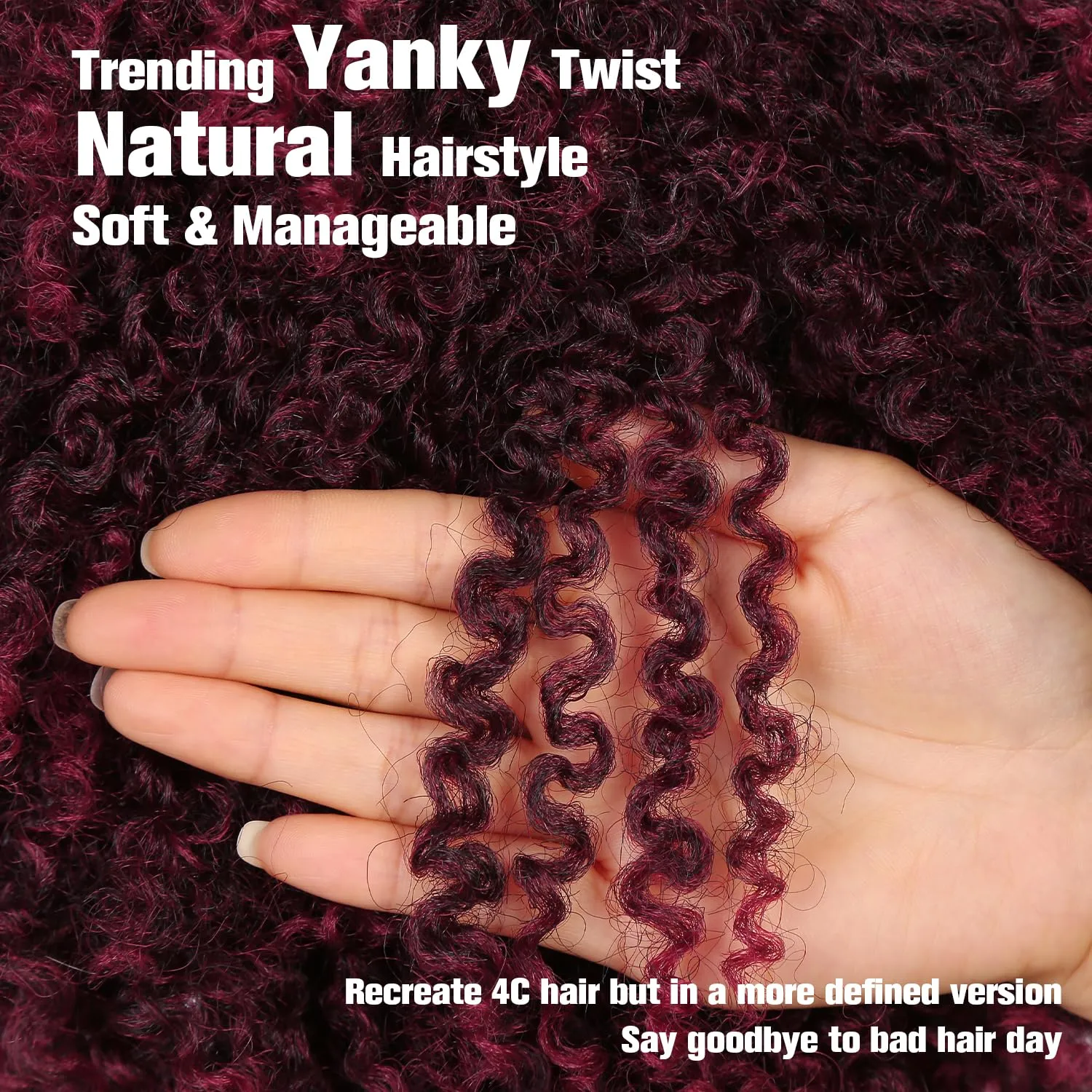 Fancy Hair Short Kinky Curly Wigs Ombre Burgundy Side Part Afro Wigs for Black Women Synthetic Yanky Twist Out Wig Natural Hairstyle for Daily Use (99J)