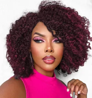 Fancy Hair Short Kinky Curly Wigs Ombre Burgundy Side Part Afro Wigs for Black Women Synthetic Yanky Twist Out Wig Natural Hairstyle for Daily Use (99J)